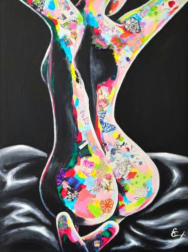 abstraction woman bright colors figure ass nude naked big picture multicolored woman draws on a black background