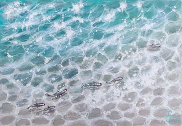 FISH IN A CLEAR WATER, BEACH,SEASCAPE,WAVES, OCEAN acrylic painting, transparent water painting, Christmas gift,wall art, home decor, bedroom art, living Room art, office decor. thumb