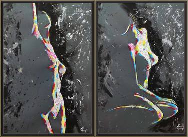 abstraction woman bright colors figure ass nude naked big picture multicolored woman draws on a black background