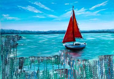 Original Abstract Expressionism Sailboat Paintings by Tatsiana Yelistratava