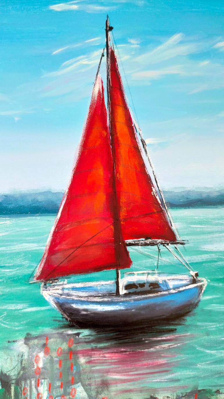 Original Sailboat Painting by Tatsiana Yelistratava