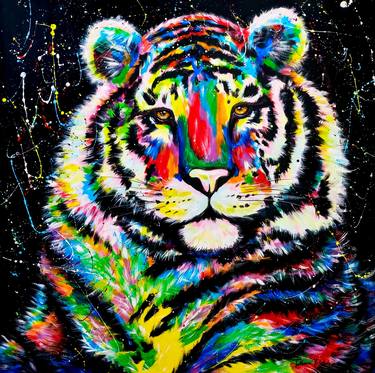 BE BRAVE. Tiger pop art, street art colorful animals painting. thumb