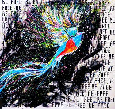BE FREE. Quezal pop art street art. thumb