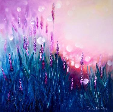 Purple awakening. Wildflowers oil painting. thumb