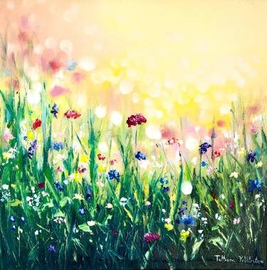 Shining morning. Wildflowers oil painting. thumb
