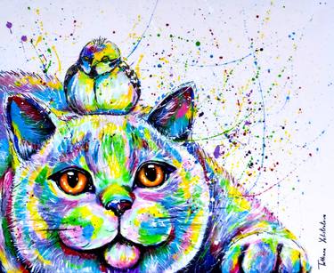 Print of Cats Paintings by Tatsiana Yelistratava