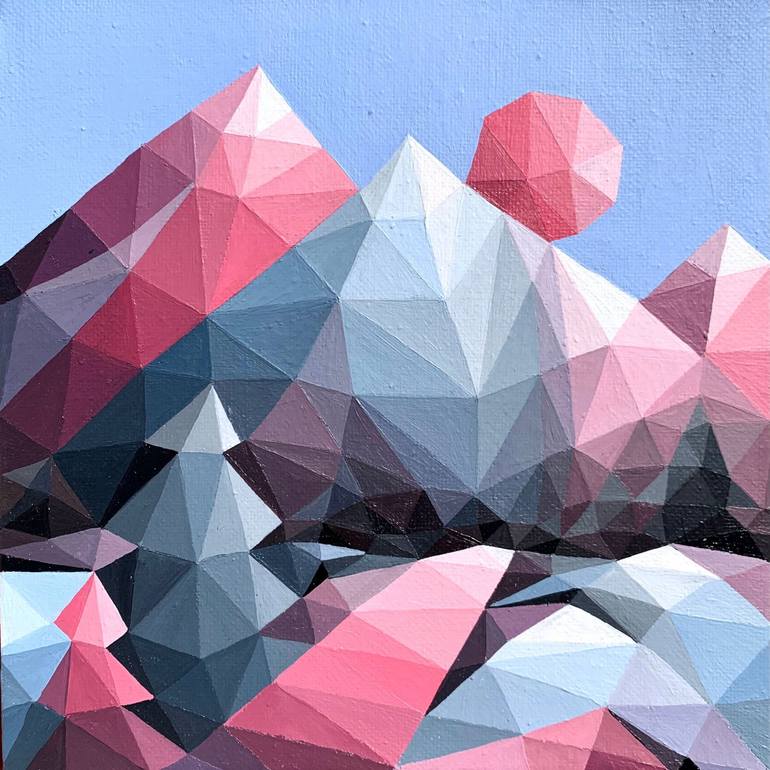 Original Landscape Painting by Maria Tuzhilkina | Abstract Art on Canvas | RED SUNSET IN THE SNOWY MOUNTAINS