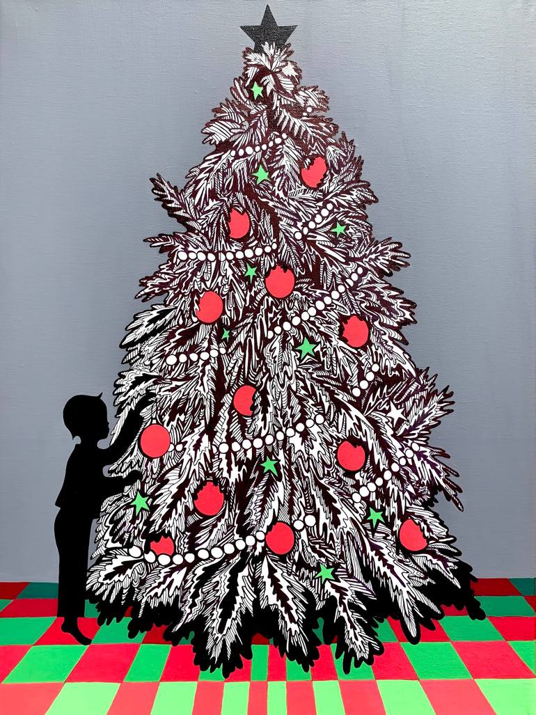 Original Family Painting by Maria Tuzhilkina | Contemporary Art on Canvas | CHRISTMAS TREE