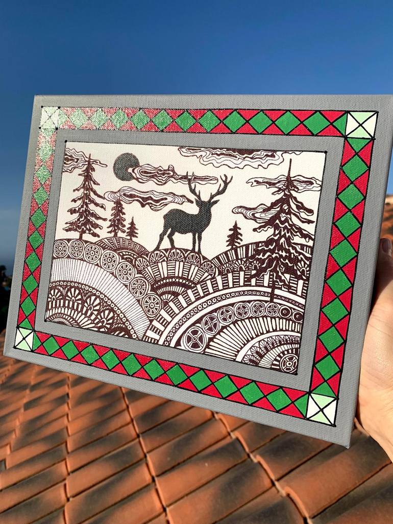 Original Geometric Landscape Painting by Maria Tuzhilkina