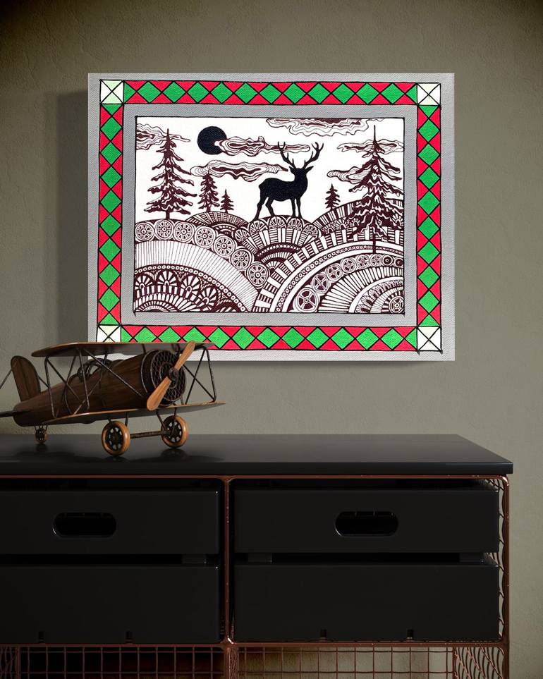 Original Geometric Landscape Painting by Maria Tuzhilkina