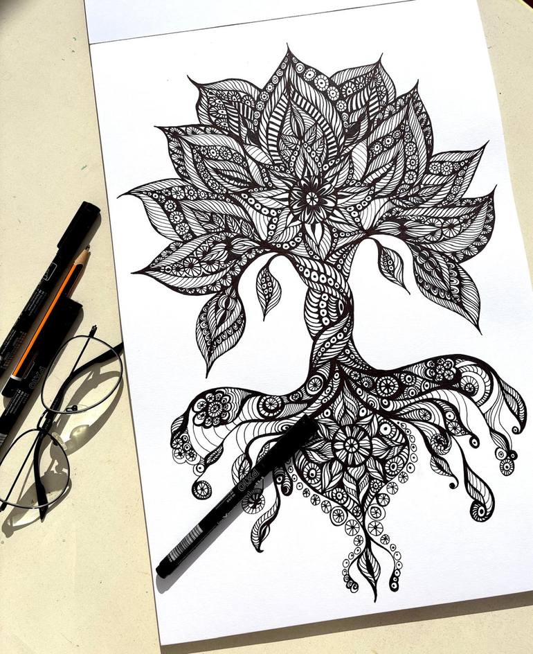 Original Contemporary Botanic Drawing by Maria Tuzhilkina