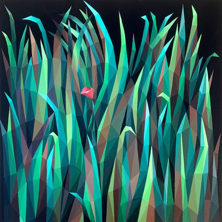 Original Landscape Painting by Maria Tuzhilkina | Abstract Art on Canvas | A LITTLE RED POPPY IN THE TALL GRASS