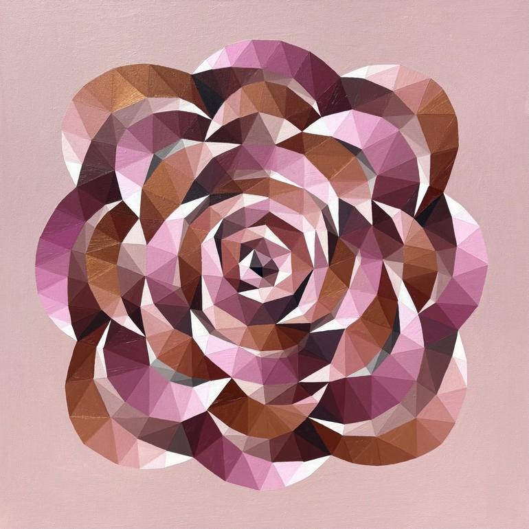 Original Botanic Painting by Maria Tuzhilkina | Abstract Art on Canvas | GOLD AND PINK CRYSTAL ROSE