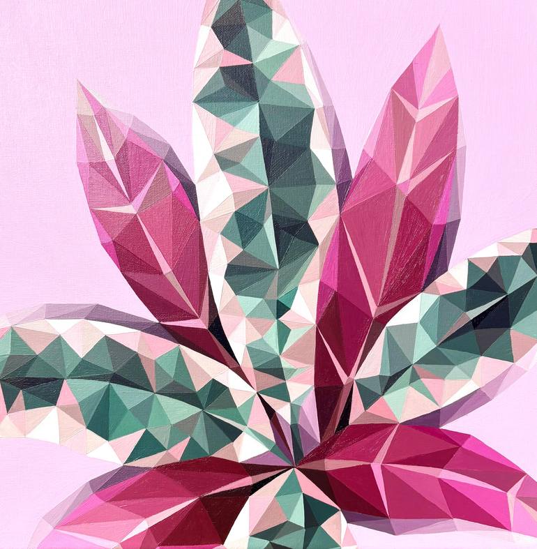Original Landscape Painting by Maria Tuzhilkina | Abstract Art on Canvas | BURGUNDY AND GREEN TROPICAL LEAVES