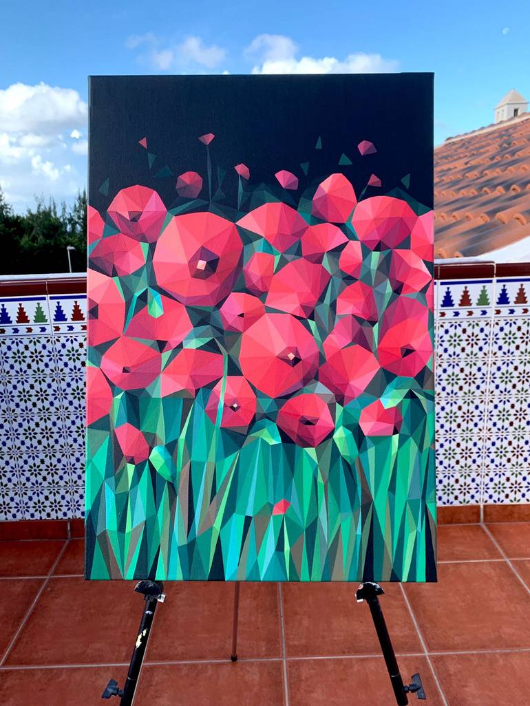 Original Cubism Floral Painting by Maria Tuzhilkina