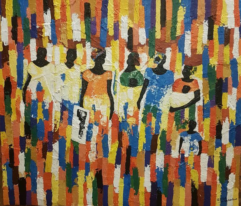 Original Abstract Expressionism People Painting by Dolph KAYITANKORE