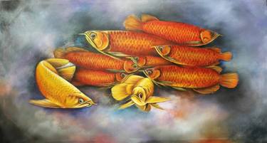 Arwana Fish Painting | Red and Yellow thumb
