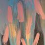 Abstract painting in pink, blue , yellow and black. Acrylic on canvas
