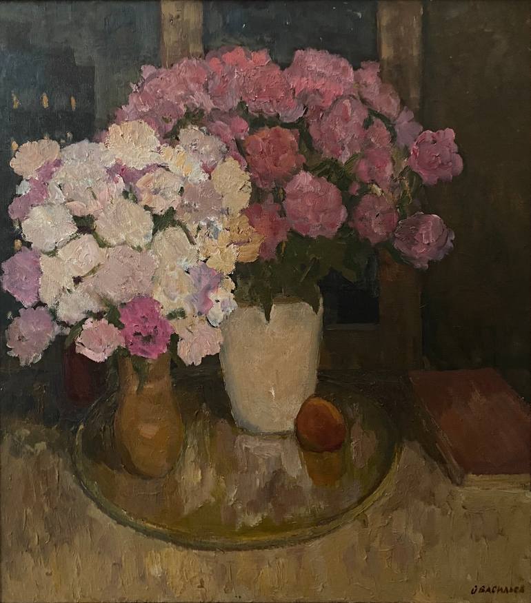 Still life with peonies Painting by Oleg Vasiliev | Saatchi Art
