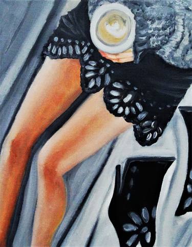 "Morning coffee and boots",oil painting,women,erotic art. thumb
