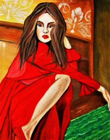 "Her little red dress",oil,women,erotic art,woman in a red dress,homedecor thumb