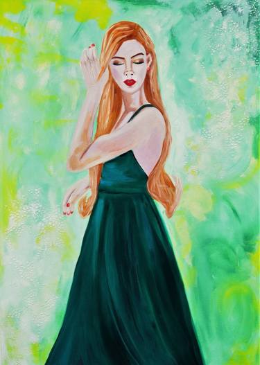 "Her majesty the sorceress",oil,woman,green,love,feelings,autumn. thumb
