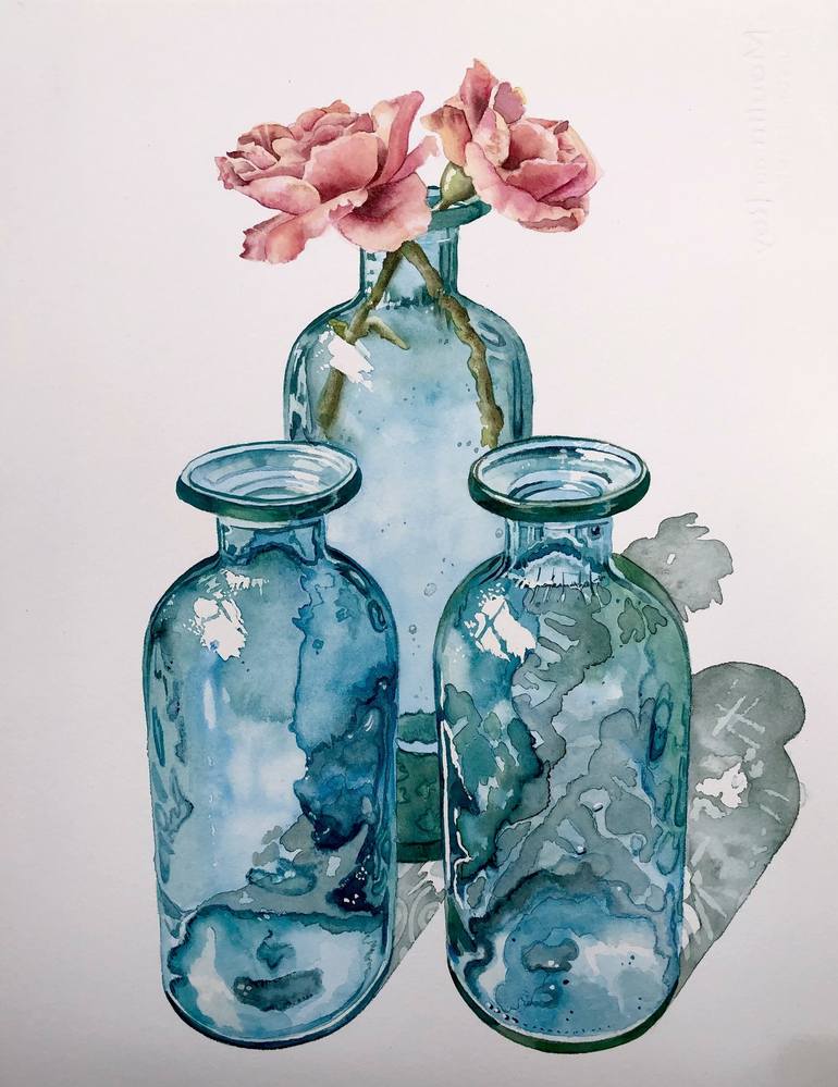 Bottles Flower Watercolor painting