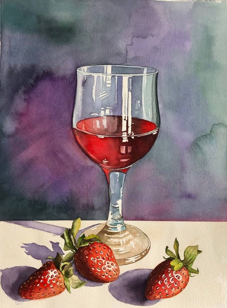 Original Still Life Painting by Serpil Umit | Other Art on Paper | A Glass of Wine (5)