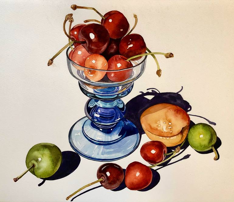 Glass bowl and fruits (16) Painting by Serpil Umit | Saatchi Art