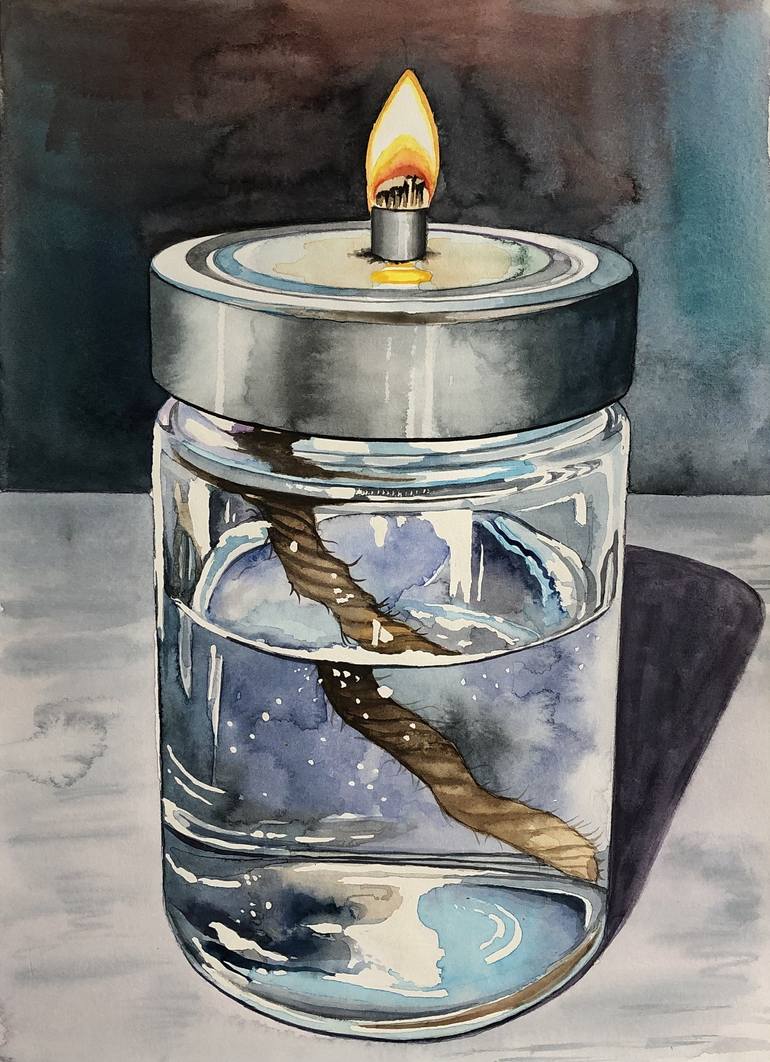 Свеча в стакане акварель