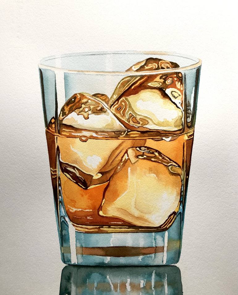 Original Still Life Painting by Serpil Umit | Other Art on Paper | A Glass of Iced Aperol Spritz (125)