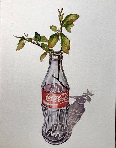 Saatchi Art Artist Serpil Umit; Paintings, “Empty coke bottle with green leaves (163)” #art
