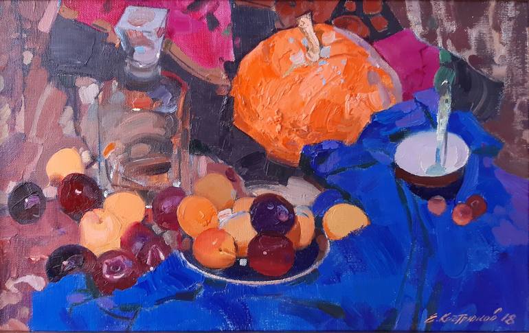 Still life with pumpkin Painting by Evgenii Kostriukov | Saatchi Art