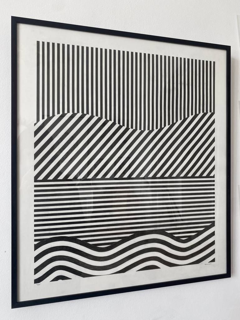 Original Geometric Seascape Drawing by Adélaïde Aronio