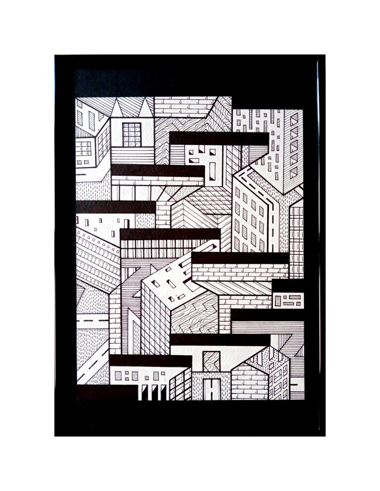 Original Cubism Architecture Drawing by Adam Iwan