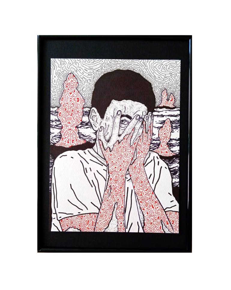 Original Conceptual Men Drawing by Adam Iwan