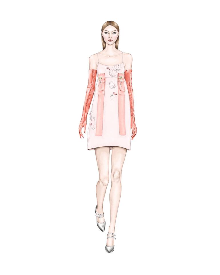 Peach Bows Mini Dress - Prada Fall '15 Runway Drawing by Lia DiCarlo |  Saatchi Art