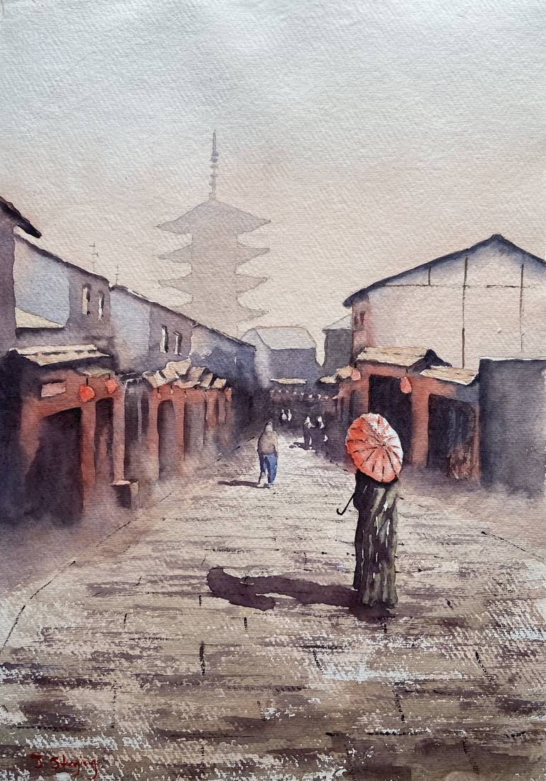 Japanese Watercolor Painting, Original watercolor on paper.…