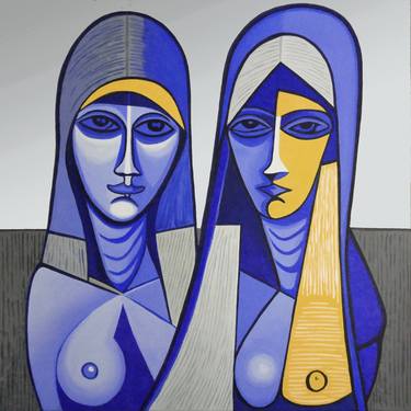 Print of Cubism Portrait Paintings by Elena Popa