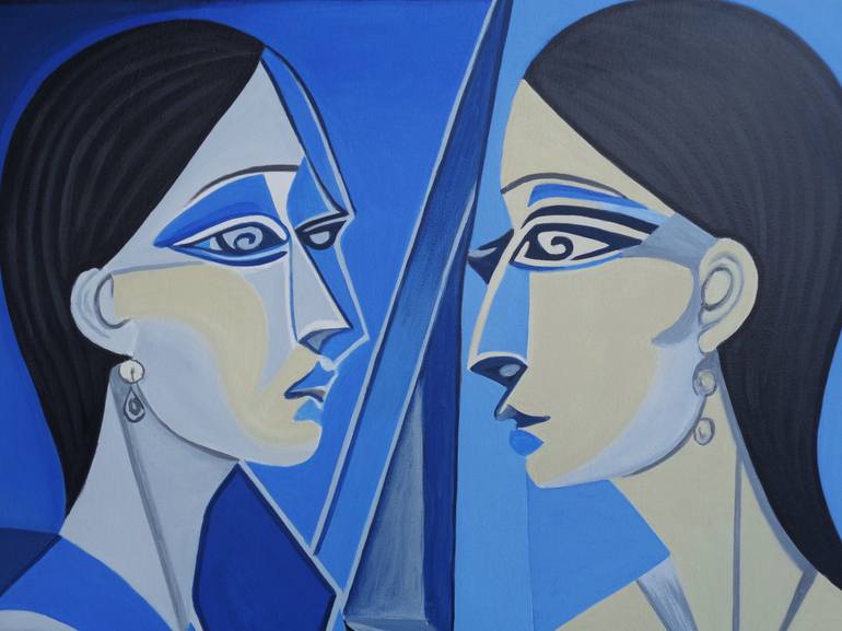 Original Cubism Portrait Painting by Elena Popa