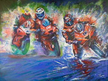 Original Abstract Motorbike Painting by Remo Polledri
