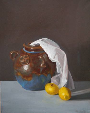 Blue pot with two lemons thumb