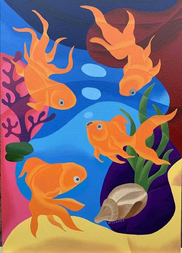 Print of Cubism Fish Paintings by Weldon Llames
