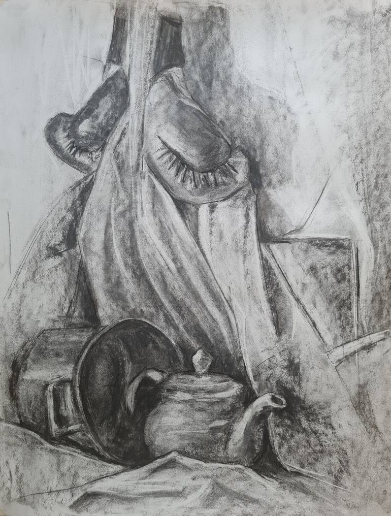 Charcoal still life with the pot