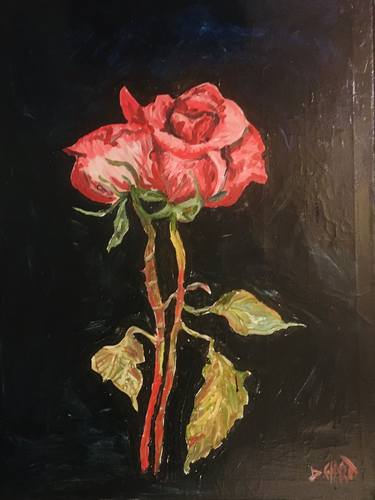 Two Roses together canvas oil painting handmade thumb