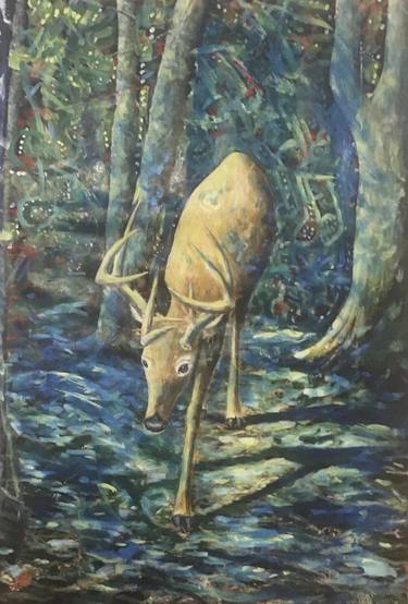 Hart walking forward walking Deer Canvas handmade oil painting thumb