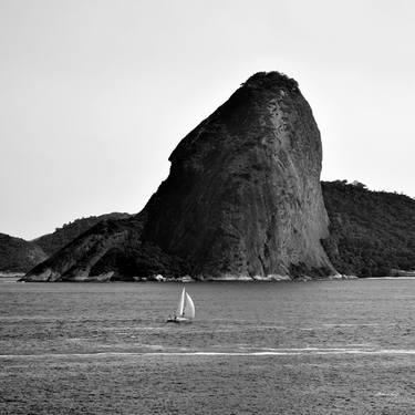 Sailboat in front of Sugarloaf Mountain (BW) thumb