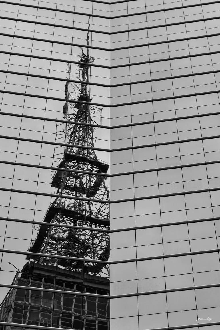 Original Architecture Photography by Martiniano Ferraz | Black & White Art on Canvas | Reflection of the tower (BW)