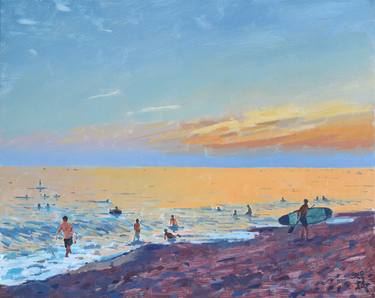 Original Figurative Beach Paintings by Elliot Roworth