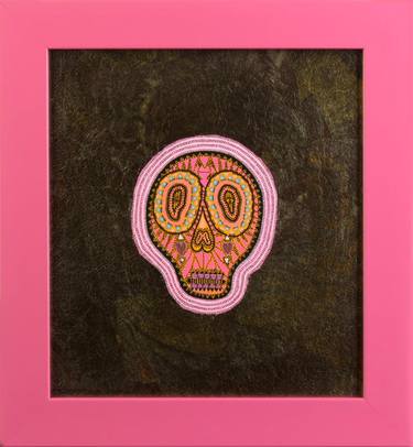 Sugar Skull - Original Painting by Michael Mott - Mexican Skull - Ethnic - Mixed Media - Australian Artist - Australian Art - Pink Skull - thumb